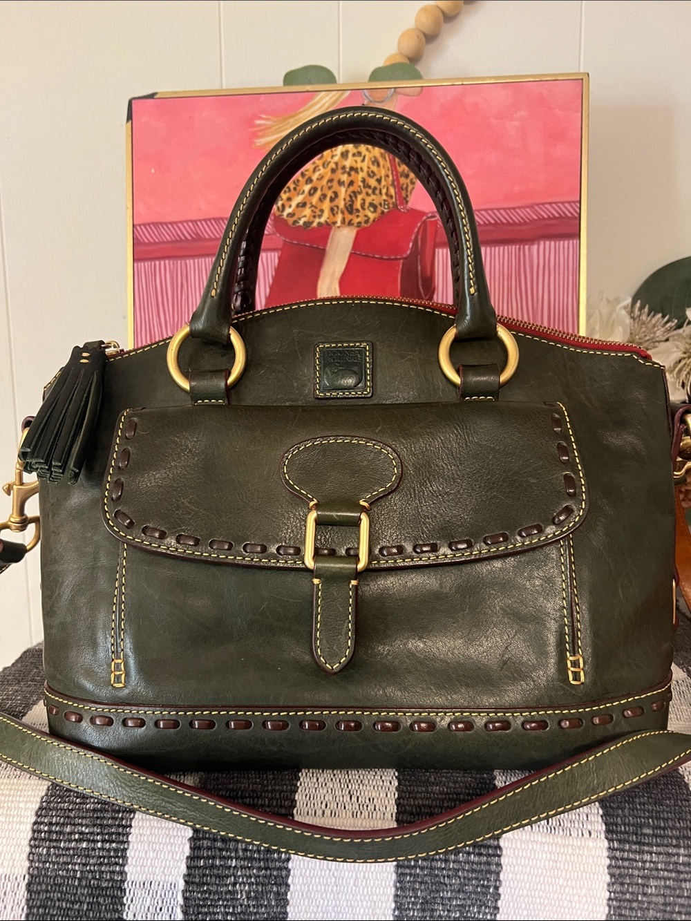 Dooney & Bourke Florentine Vachetta Leather Pocket Satchel Medium - Olive Green